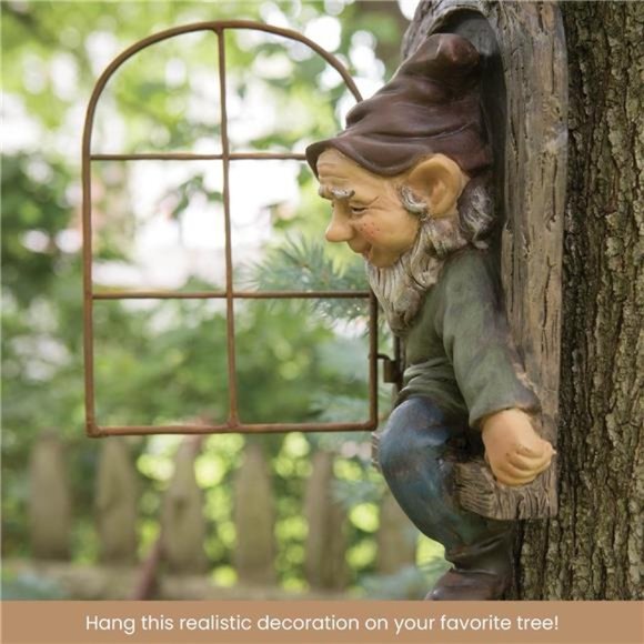 12-inch Elf Out The Door Tree Hugger - Yard Decorations-Whimsical Tree Sculpture - Picture 4 of 8